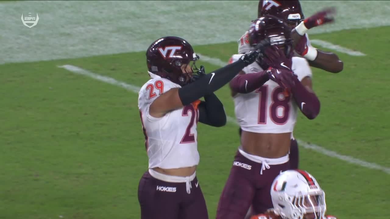 Virginia Tech's Kaleb Spencer picks off Cam Ward