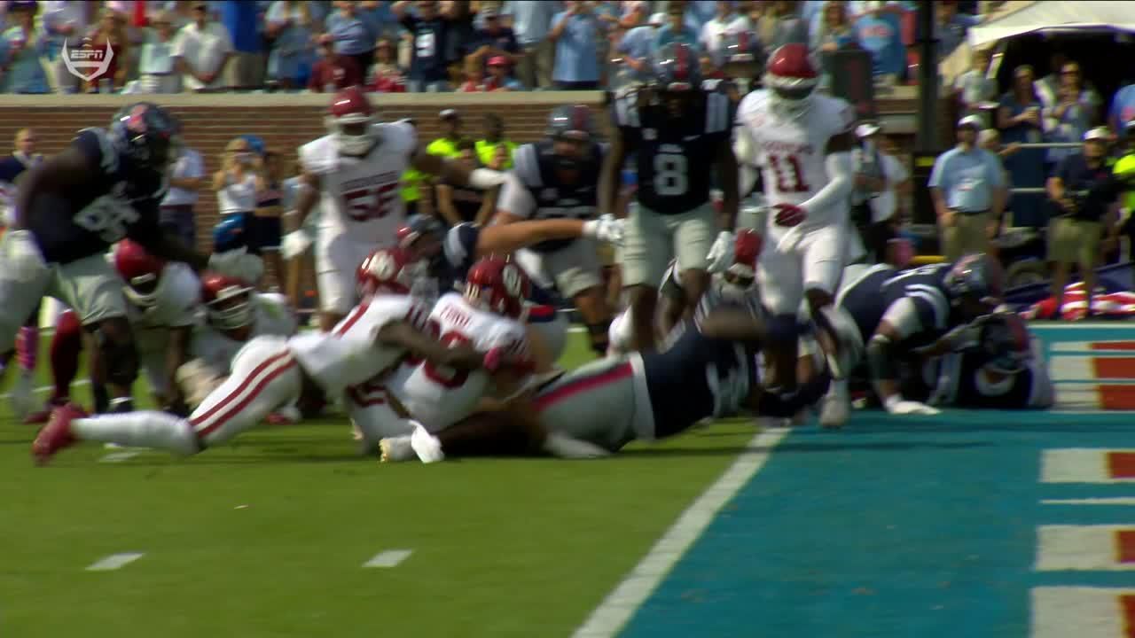 Ole Miss DT JJ Pegues rumbles into the end zone